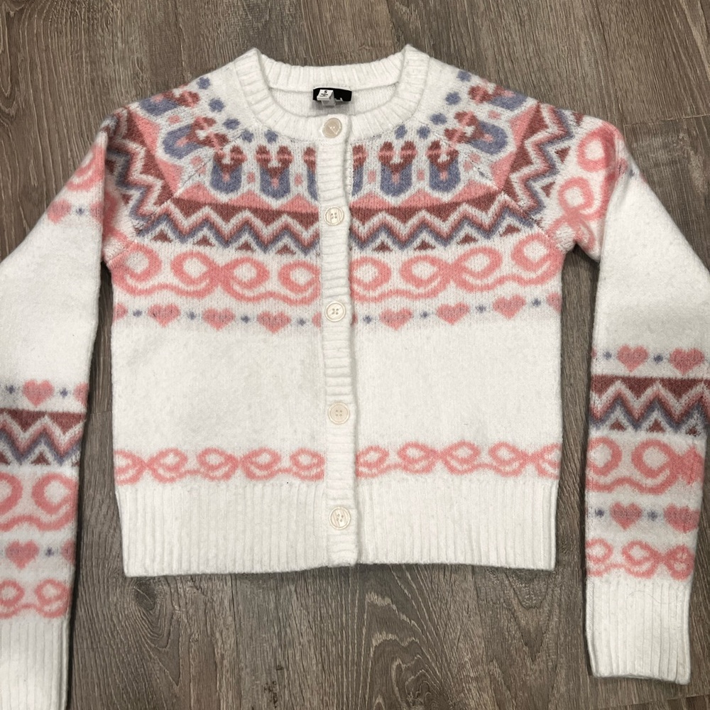 Cream & Pink Fair Isle Button-Front Cardigan